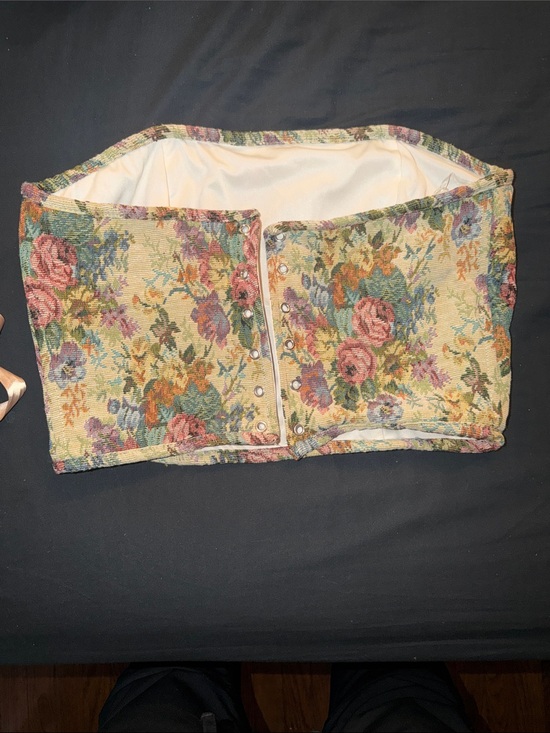Fashion Nova Tops - Fashion Nova Floral Tapestry Strapless Crop Top - Cream, Pink, Green, Blue